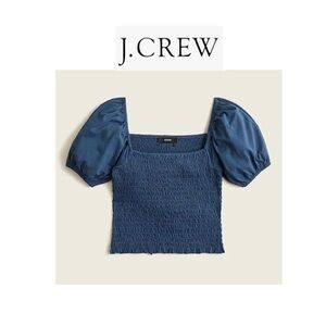 J. Crew Women's Cropped Smocked Navy Blue Top, Size Medium